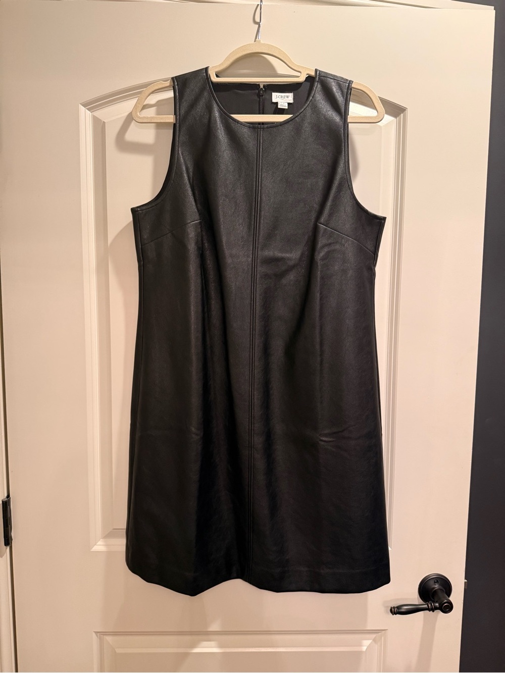 J. Crew Black Faux Leather Sleeveless Shift Dress, NWT